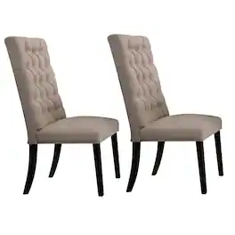 Manhattan Lane - Wooden Dining Side Chair with Button Tufted Back, Set of 2 - Brown and Black
