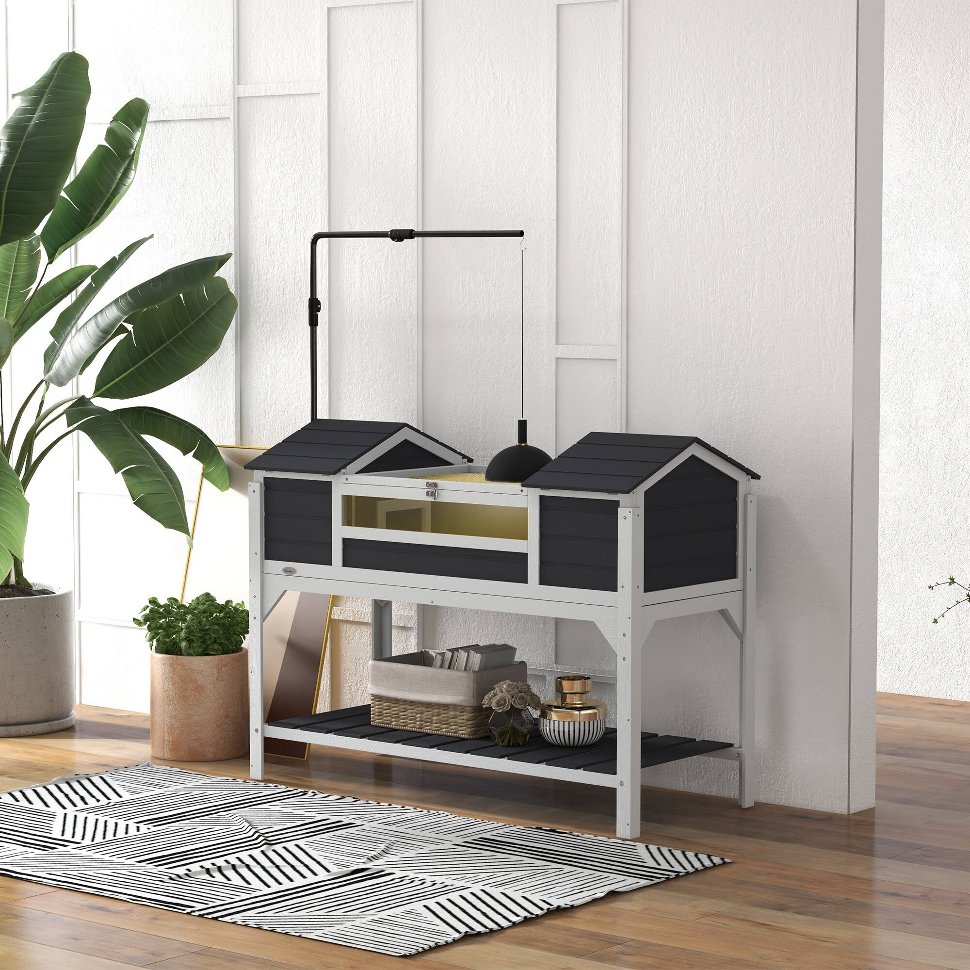 Alt View 1. Pawhut - Enclosure Tortoise House with Adjustable Lamp Holder Storage Shelf, Dual Main Houses.