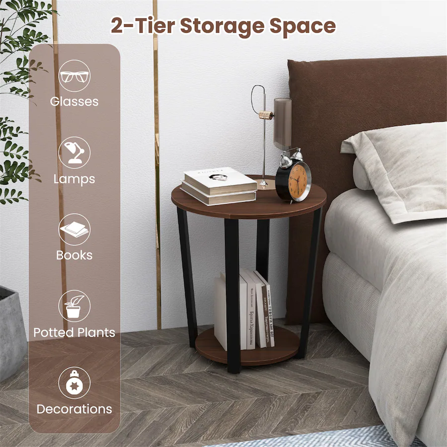 Gymax Industrial End Table Sofa Side Table Set ot 2 Nightstand w ...