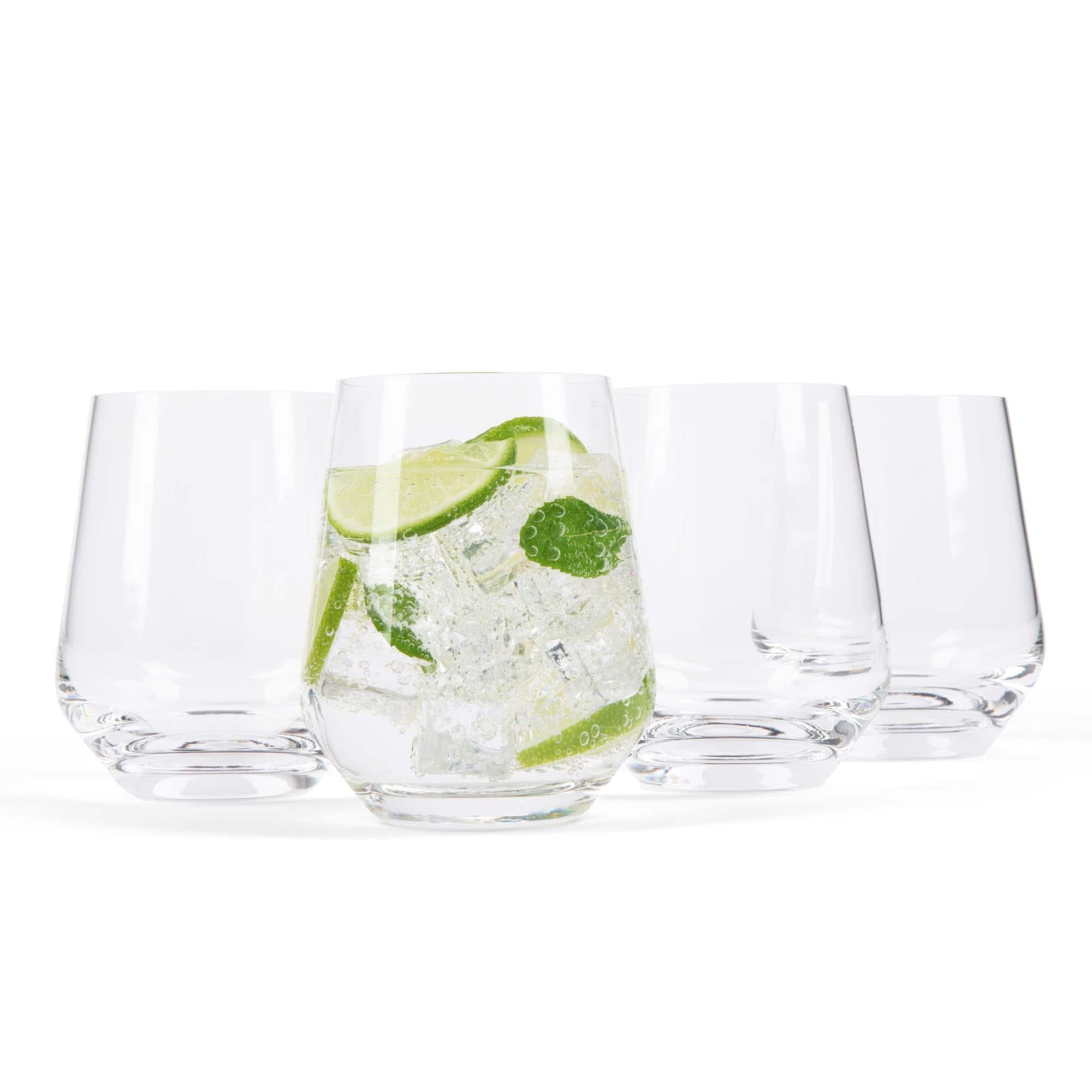 Larder & Vine - Set of 4 Short 13.5 oz Classic Drinking Glasses, Handmade in Poland from Lead-Free Crystal - Clear