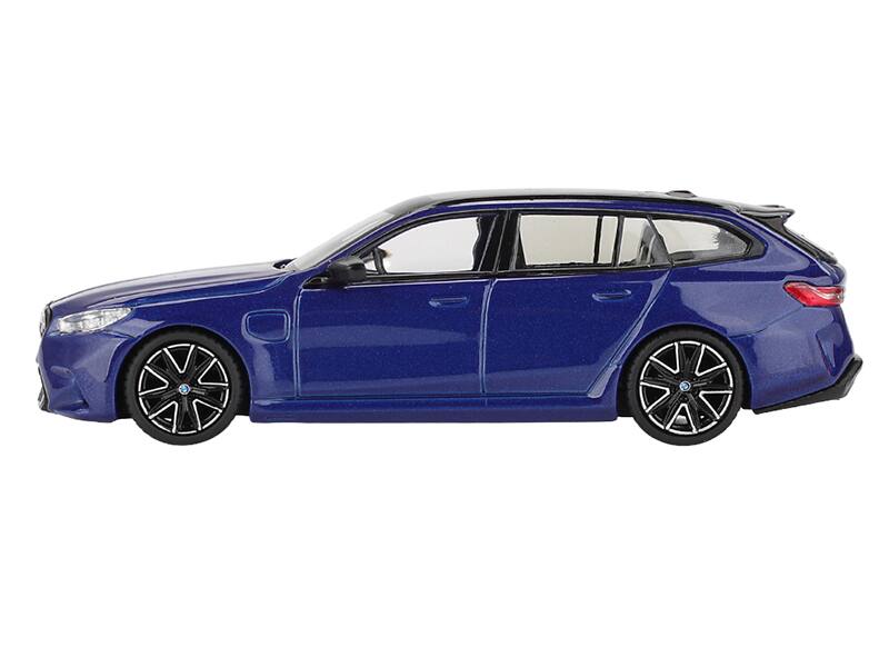Angle. Mini GT - BMW M5 Touring Marina Bay Blue Metallic with Black Top and Sun Roof Limited Edition 1/64 Diecast Model Car by Mini GT - Blue Metallic with Black.