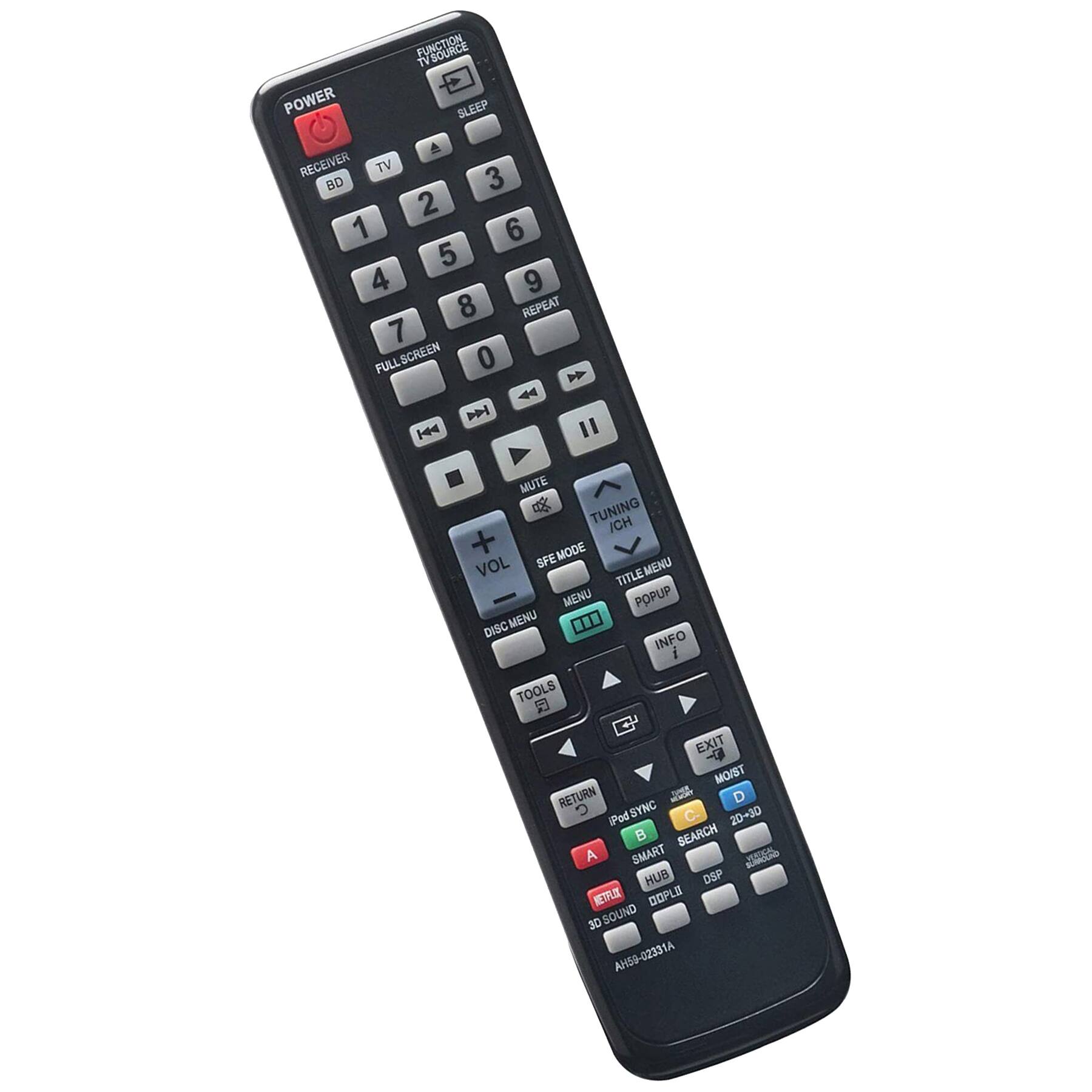 FUNCTION TV SOURCE  
POWER  
SLEEP  
RECEIVER TV BD  
1 2 3  
4 5 6  
7 8 9  
0  
FULLSCREEN  
REPEAT  
MUTE  
VOL  
TUNING ICH  
DISC MENU  
TOOLS  
EXIT  
RETURN  
MENU  
TITLE MENU  
POPUP  
INFO  
DOPPLI  
3D SOUND  
A164-02231A  

TV  
ATV  
FULLSCREEN  
REPEAT  
MUTE  
VOL  
TUNING ICH  
DISC MENU  
TOOLS  
EXIT  
RETURN  
MENU  
TITLE MENU  
POPUP  
INFO  
DOPPLI  
3D SOUND  
A164-02231A  

POD SYNC  
B  
C  
D  
SEARCH  
SMART HUB  
DPS  
2D-3D  
DOPLE