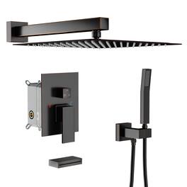 Lordear - Shower System with Waterfall Tub Spout,12 Inch Wall Mounted Square Shower System with Rough-in Valve - Oil Rubber Bronze