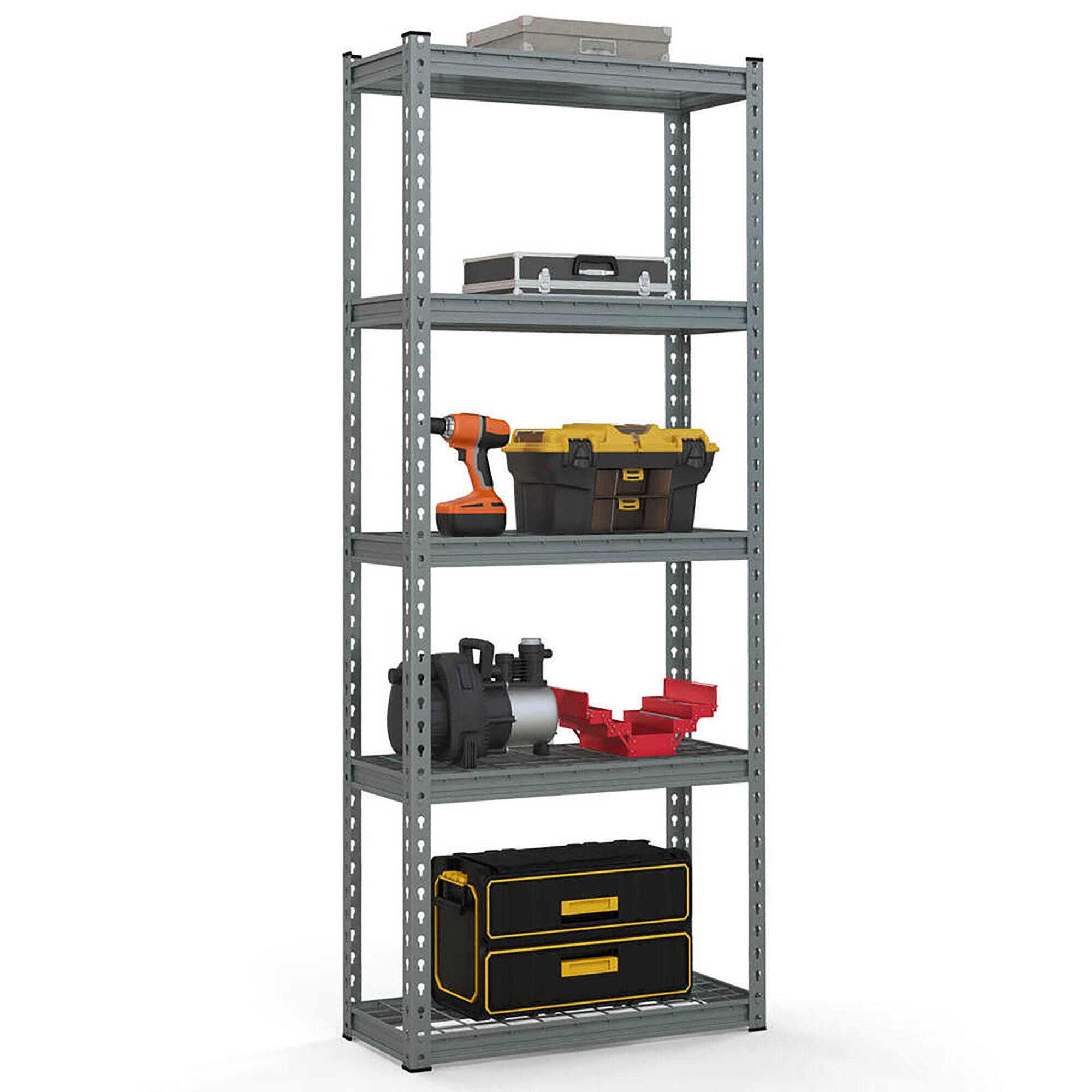 Alt View 8. Gymax - Gymax 2 PCS 5-Tier Metal Shelving Unit Heavy Duty Wire Storage Rack with Anti-slip Foot Pads - Gray.