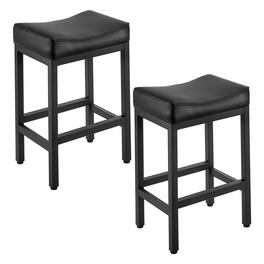 VEVOR - Set of 2 PU Leather Bar Stools, 25-inch Counter Height Saddle-Seat with Metal Legs, Backless Design - Black