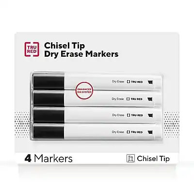 Chisel Tip Dry Erase Markers
TRU RED
Enhanced Ink System
Dry Erase TRU RED
4 Markers
Chisel Tip