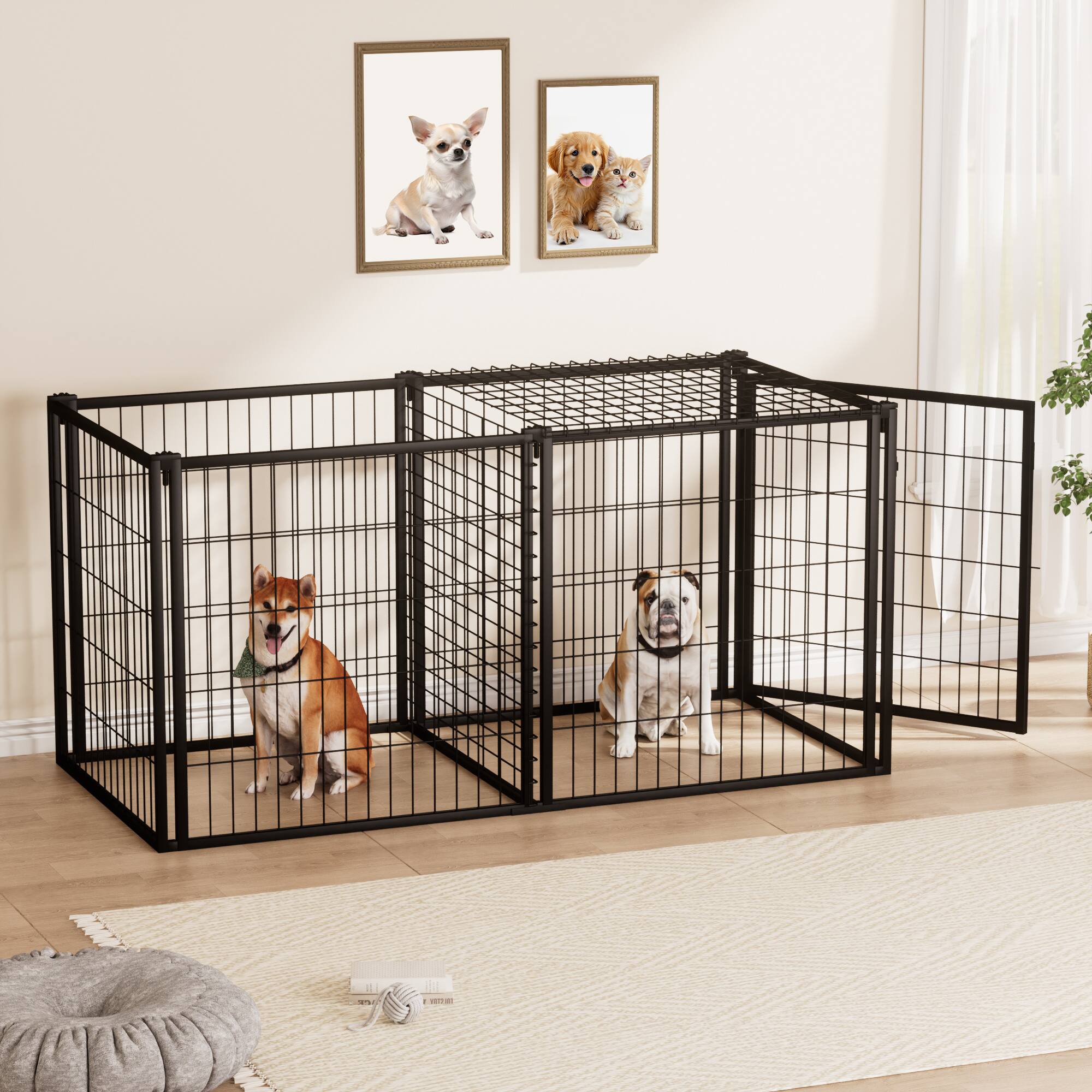 Back. Dexmalle - Dexmalle-63" Dog Kennel for Small Medium Dogs-Iron,Black.