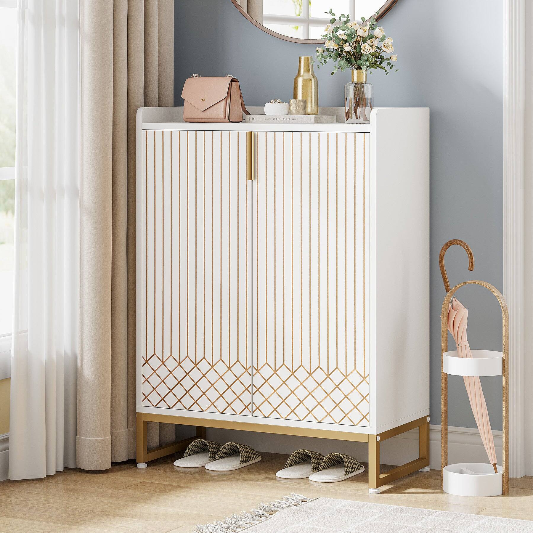Angle. Tribesigns - Office Storage Cabinet with Metal Frame, for Everyday Organization in Workspaces and Office Reception Areas - White.