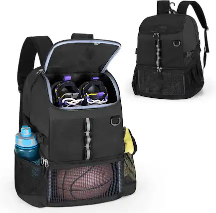 Front. Vulpecula Spade - Basketball Bag, Soccer Equipment Bag with Ball & Shoe Compartment for Soccer Ball - Black.