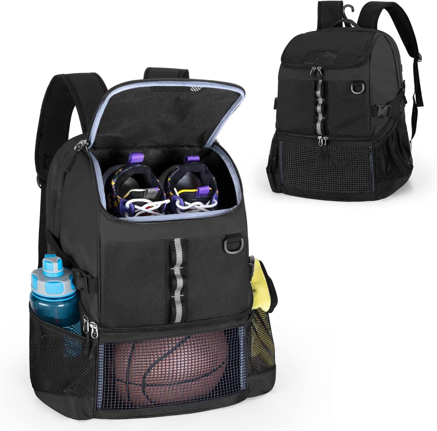 Front. Vulpecula Spade - Basketball Bag, Soccer Equipment Bag with Ball & Shoe Compartment for Soccer Ball - Black.