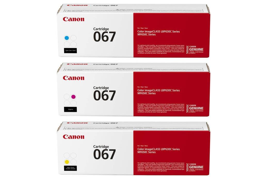 Canon Cartridge 067  
Color imageCLASS LBP630C Series MF650C Series  

For optimal print quality, we recommend using genuine Canon toner cartridges.  
Canon Genuine Toner Cartridge  

Cartridge 067  
Color imageCLASS LBP630C Series MF650C Series  

For optimal print quality, we recommend using genuine Canon toner cartridges.  
Canon Genuine Toner Cartridge  

Cartridge 067  
Color imageCLASS LBP630C Series MF650C Series  

For optimal print quality, we recommend using genuine Canon toner cartridges.  
Canon Genuine Toner Cartridge