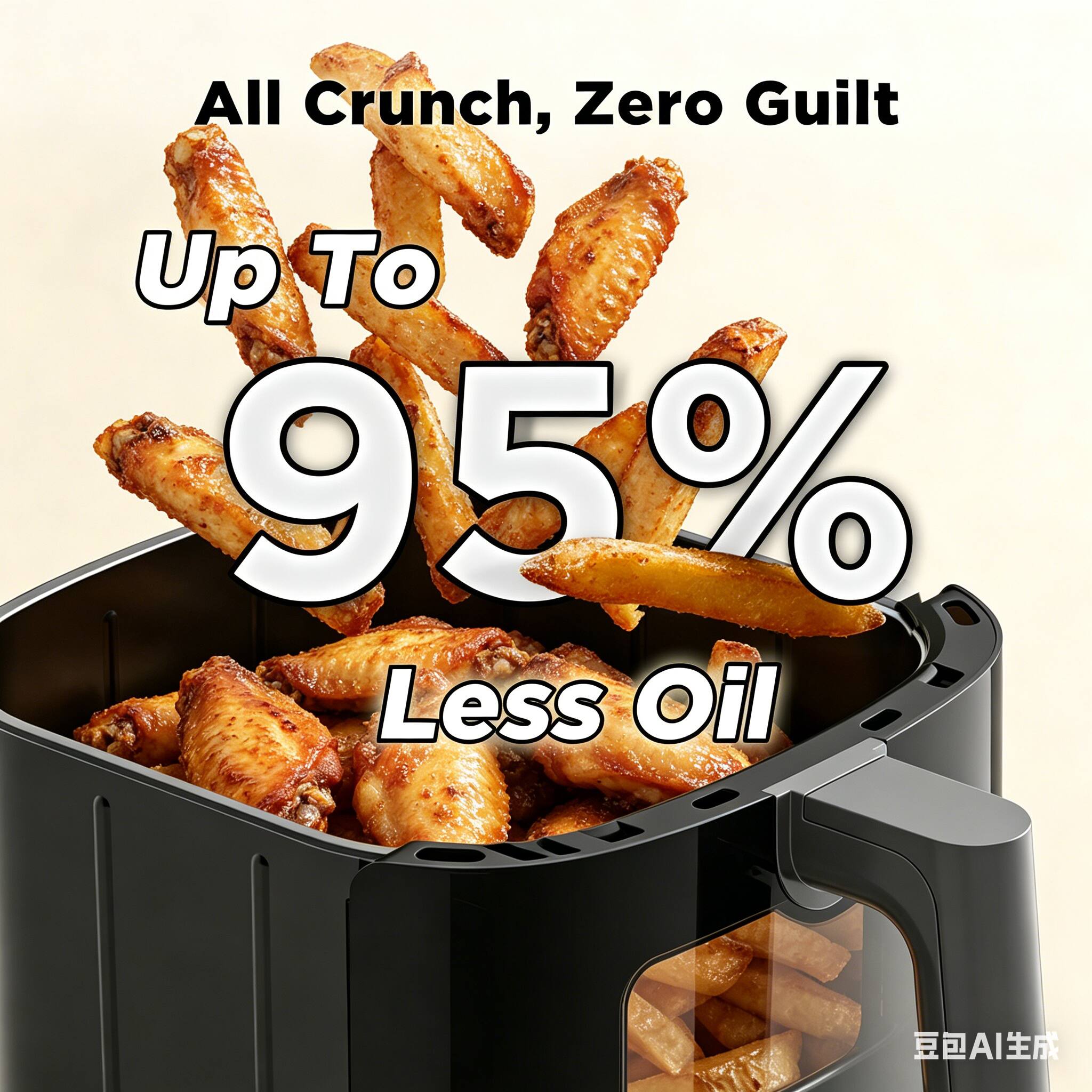 All Crunch, Zero Guilt  
Up To 95% Less Oil