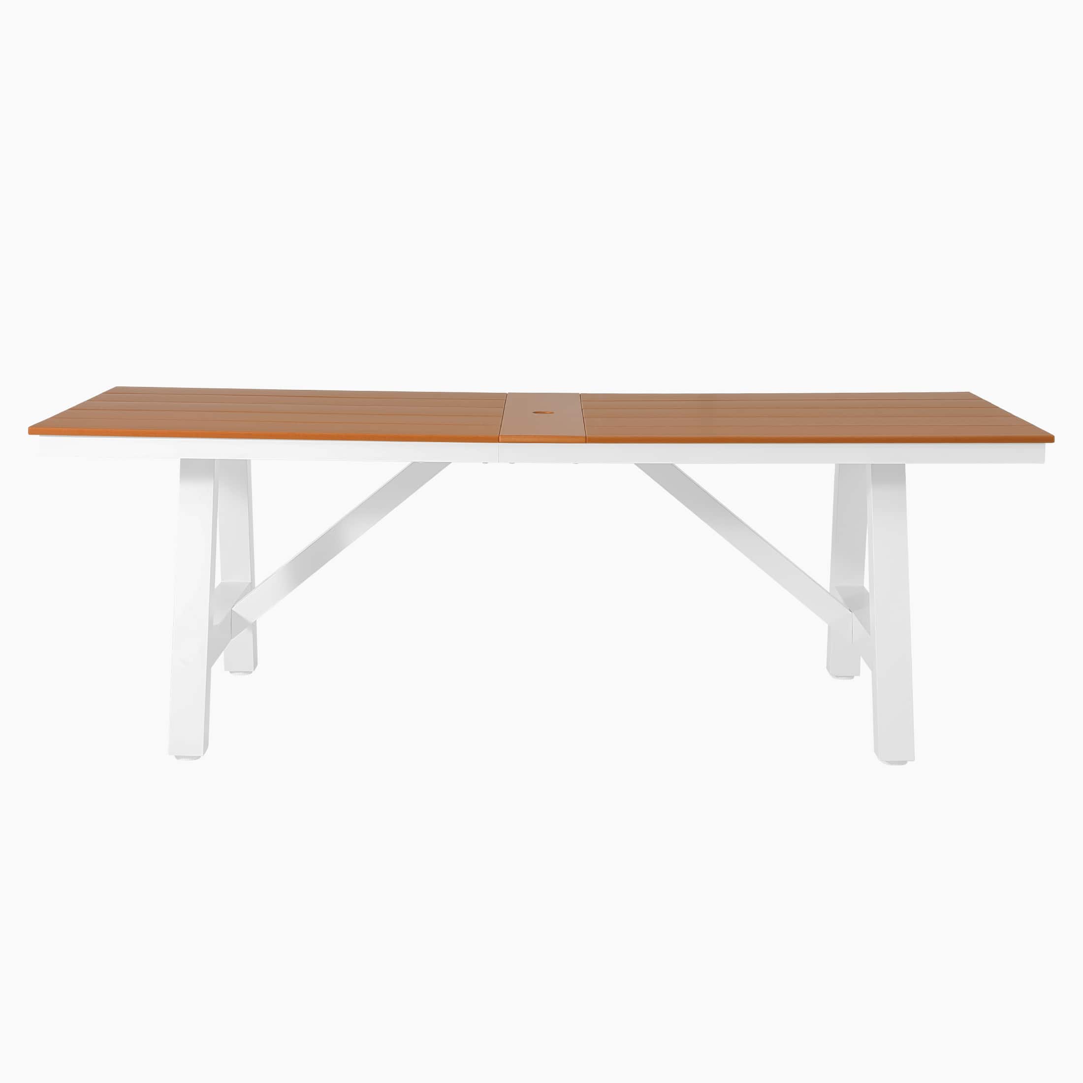 "WestinTrends - Cape May 90"" HDPE Rectangle Outdoor Patio Dining Table With Umbrella Hole and Metal Frame - Teak" price history on PriceWatchPro