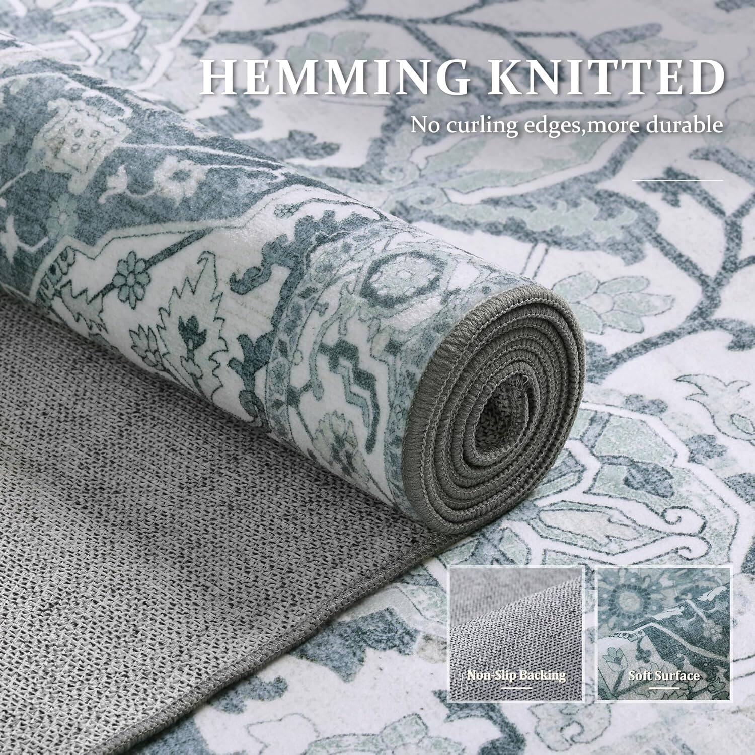 HEMMING KNITTED  
No curling edges, more durable  

Non Slip Backing  
Soft Surface