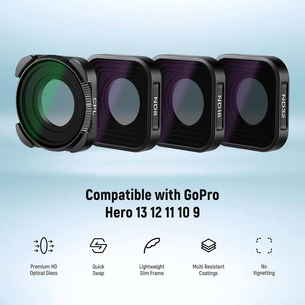 Schertz - ND Filter Set for GoPro Hero 9–12 – 4-Pack (ND8, ND16, ND32, CPL) Slim Multi-Coated HD Filters