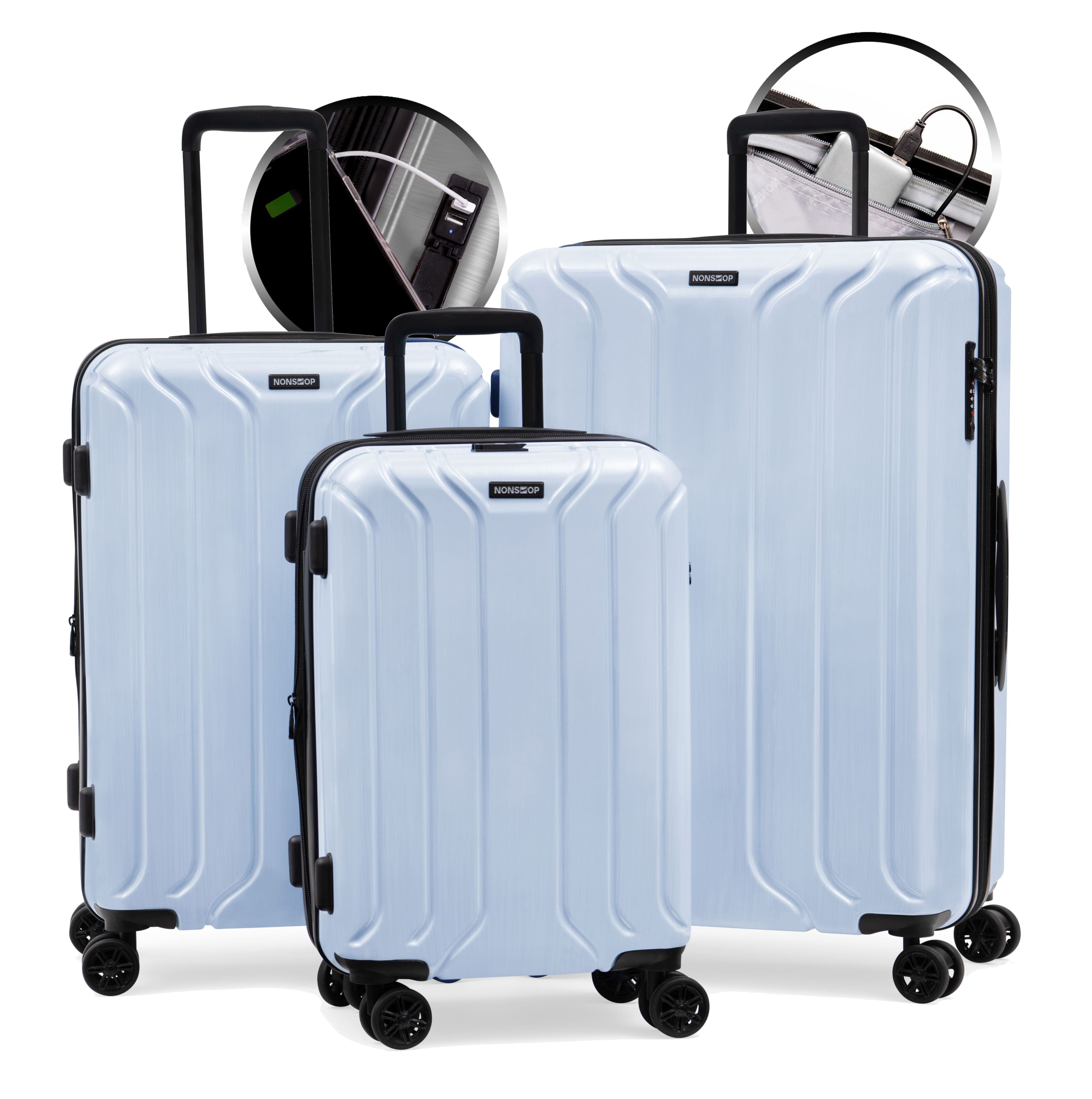 Nonstop - New York Elite Lightweight Expandable 3 Piece spinner (19.4/23.4/28) with 3 packing cubes - Blue - Sky Blue