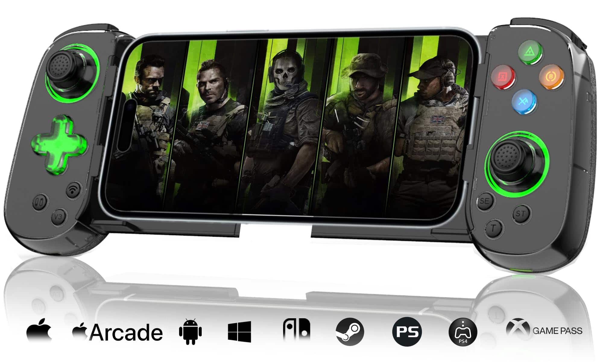 Reds Spade - Wireless Controller For Iphone android pc ipad tablet appl Arcade Mfi Games switch ps4 Support Streaming On - Black D7-Green Light Version