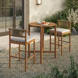 Eleni 3-Piece Outdoor Teak Wood Bar Set by Modway - Natural Sail