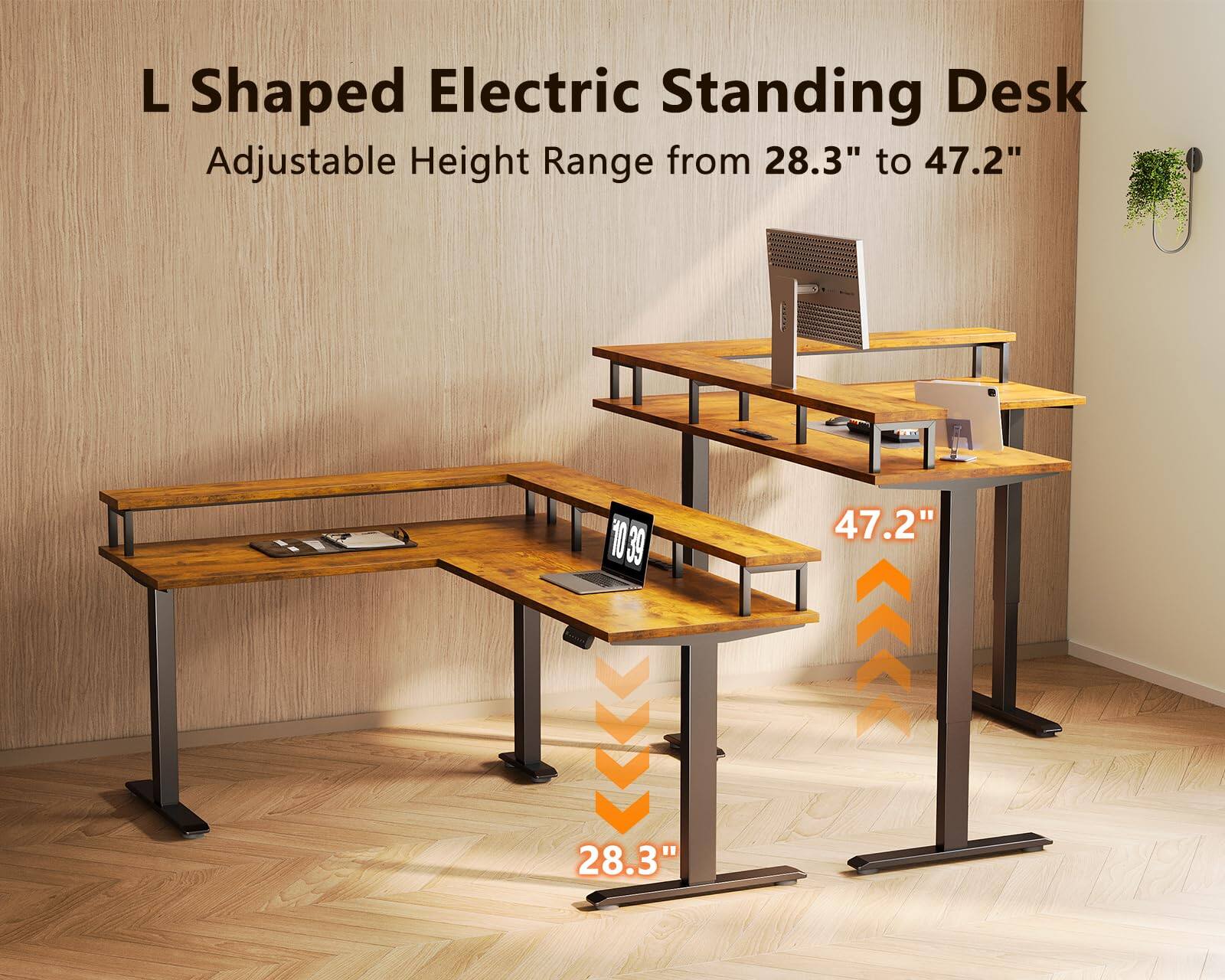 L Shaped Electric Standing Desk  
Adjustable Height Range from 28.3" to 47.2"