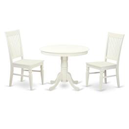 East West Furniture - 3 Pc set with a Table and 2 Wood Dinette Chairs - Linen White