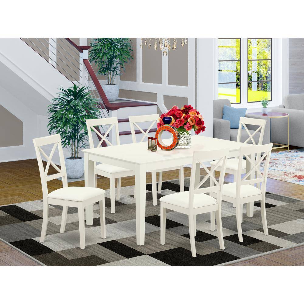Left. East West Furniture - Dining Room Set Linen White - Brown.