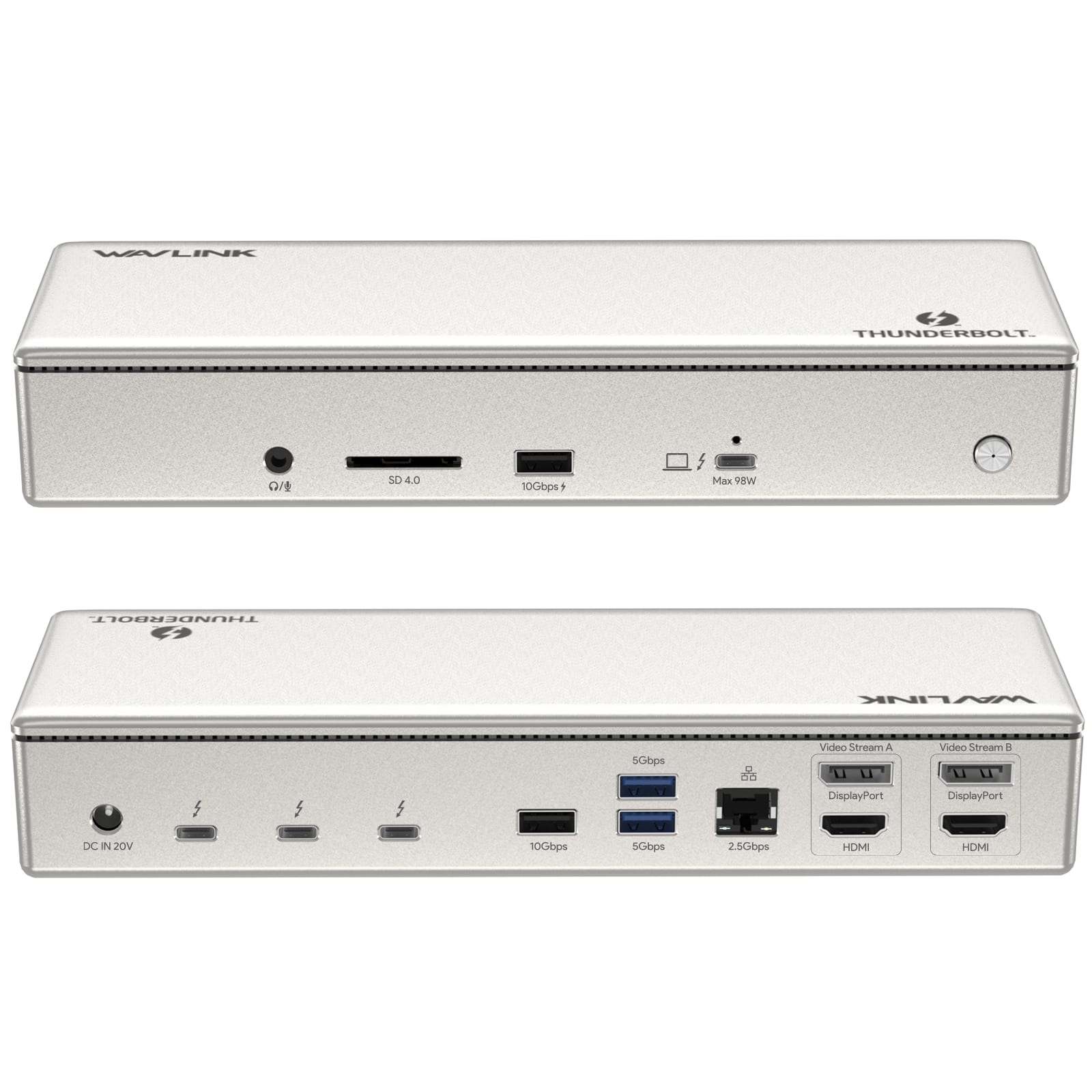 Bundle - Thunderbolt 4 Quad Display Dock (15-in-1), WAVLINK 40Gbps Docking Station with 98W Laptop Charging, Single 8K@30Hz Quad - Silver