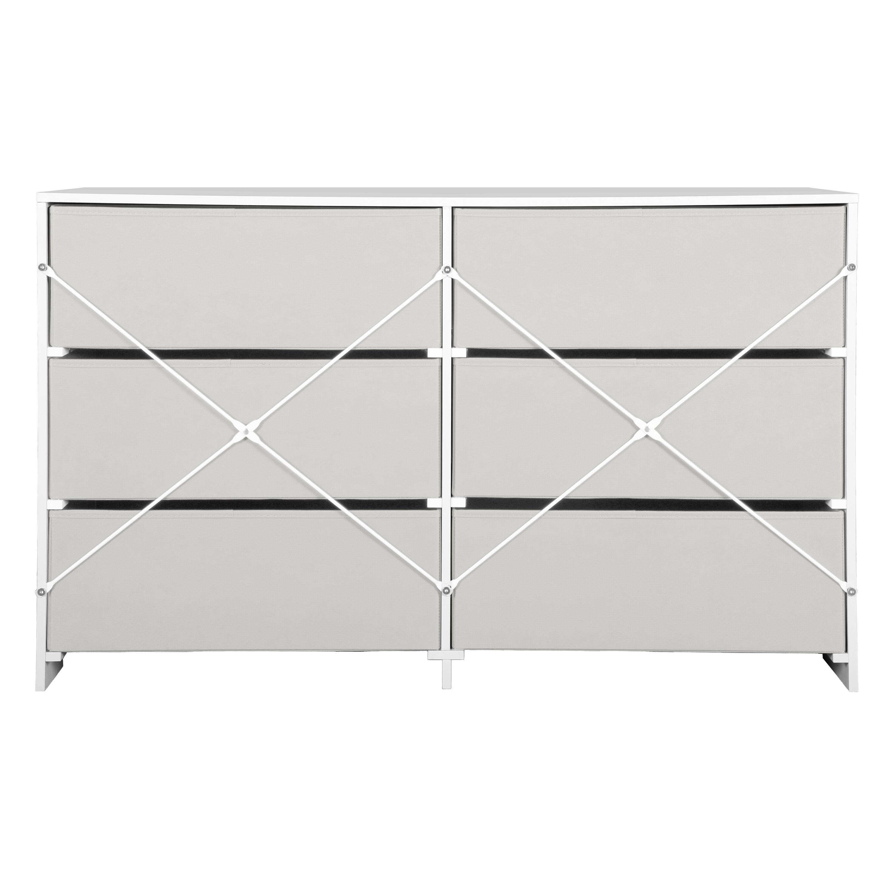 Alt View 1. Forest'nSky - White Wood 6 drawer 44.5 in. Wide Chest of Drawers with Large Fabric Drawers for Living Room - White.