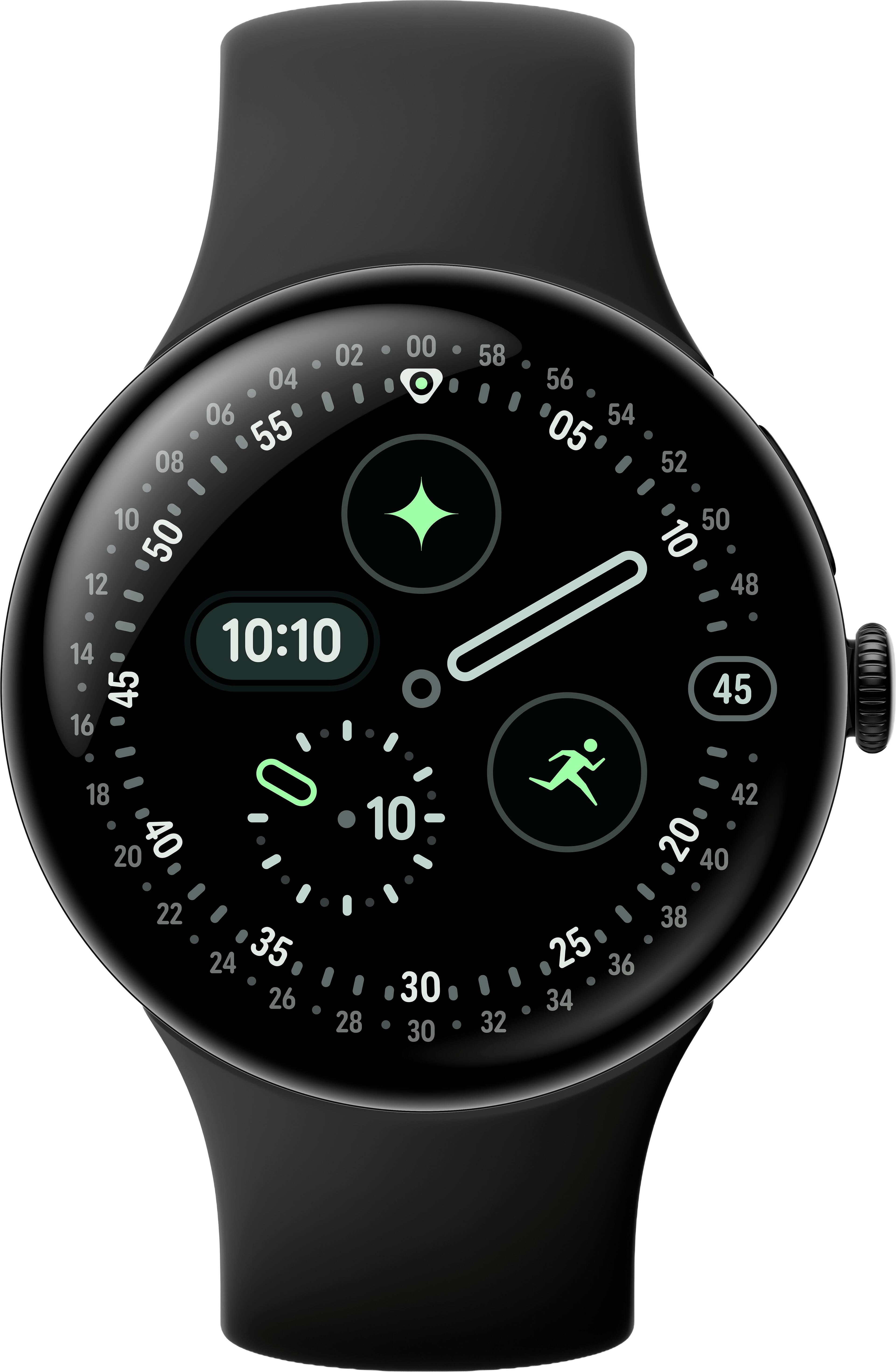 Alt View 1. Google - Google Pixel Watch 4 (45mm) - LTE - Matte Black Case - Obsidian Band.