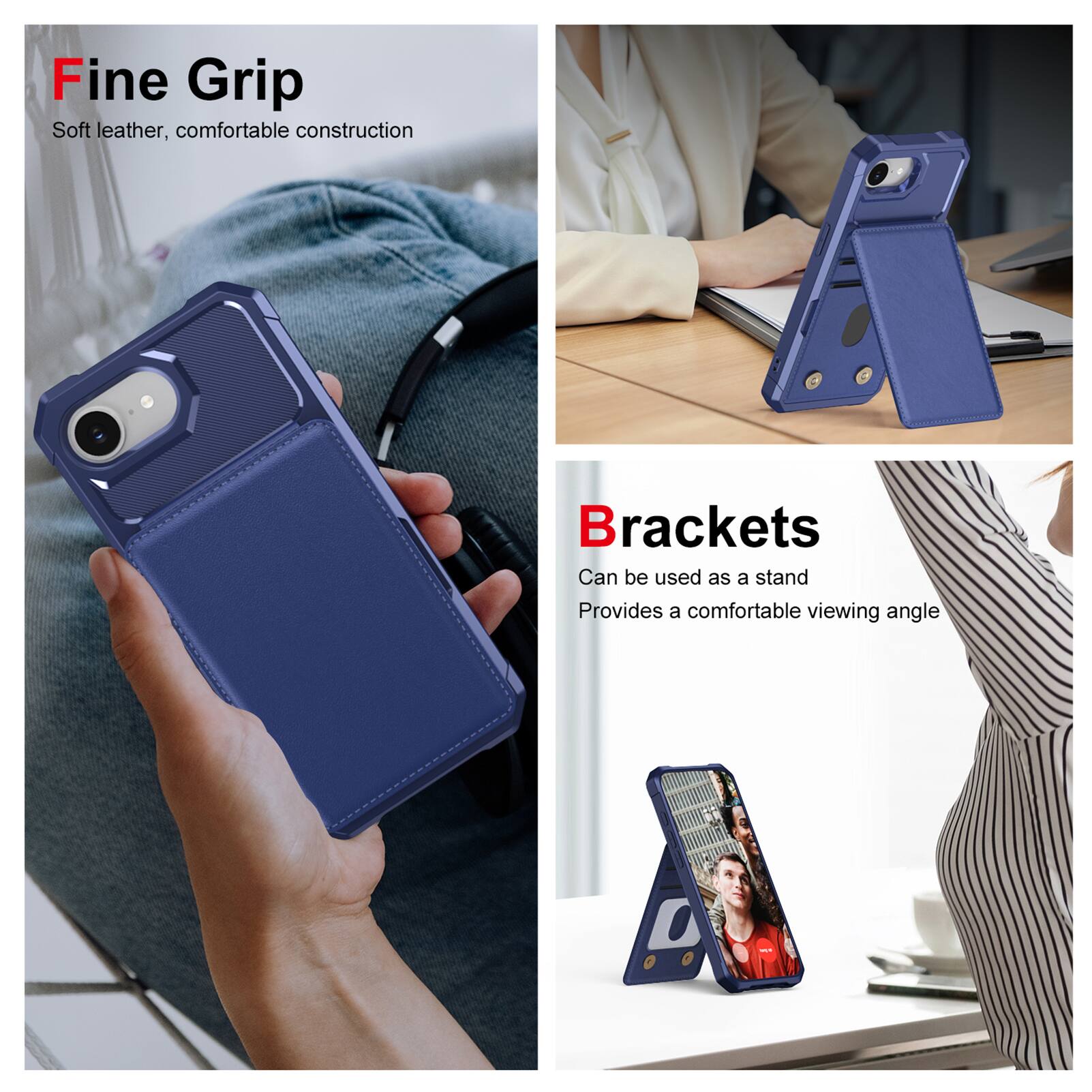 Fine Grip Soft leather, comfortable construction

Brackets Can be used as a stand Provides a comfortable viewing angle