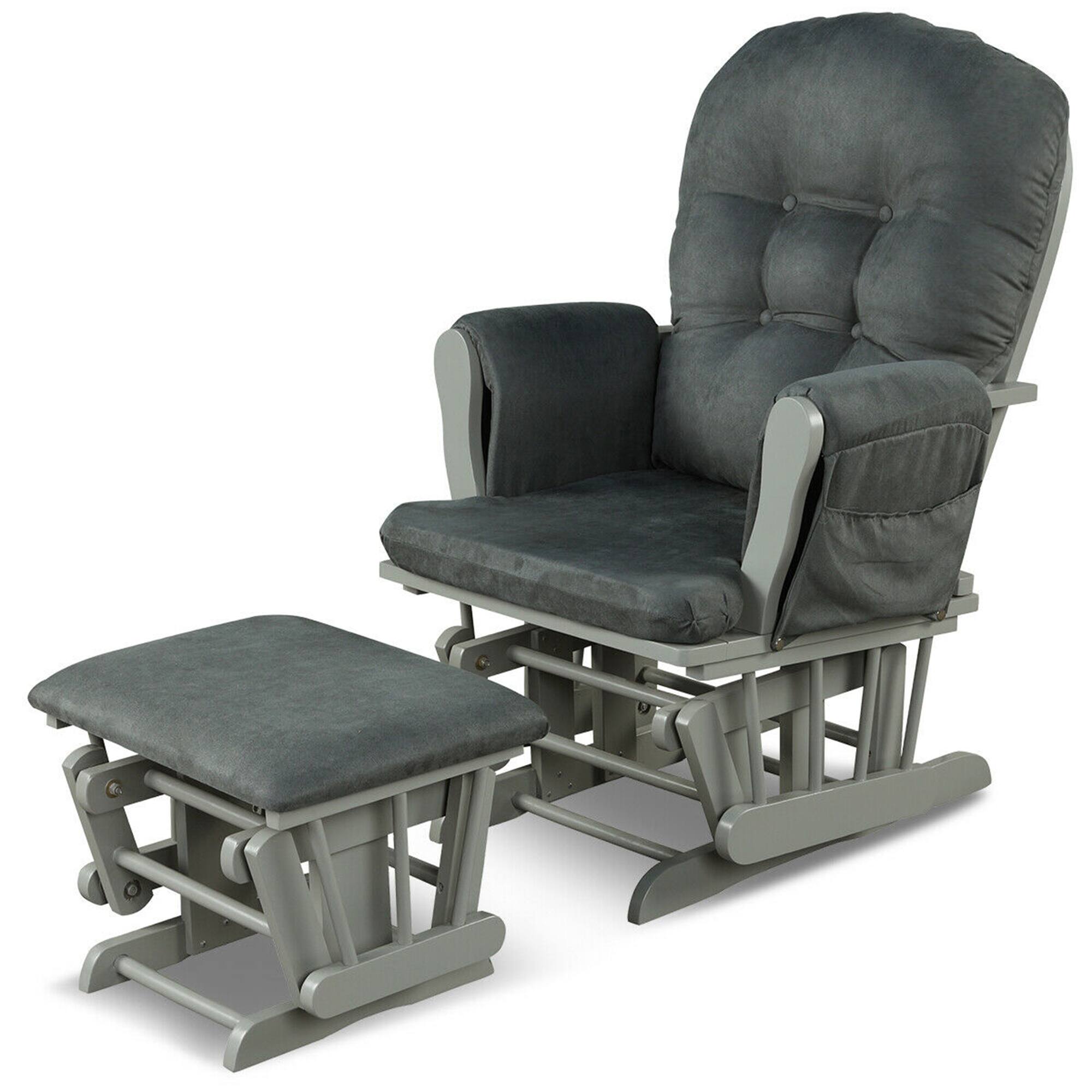 Gymax - Glider and Ottoman Cushion Set Wood Baby Nursery Rocking Chair Dark Grey - Dark Gray