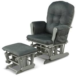 Gymax - Glider and Ottoman Cushion Set Wood Baby Nursery Rocking Chair Dark Grey - Dark Gray