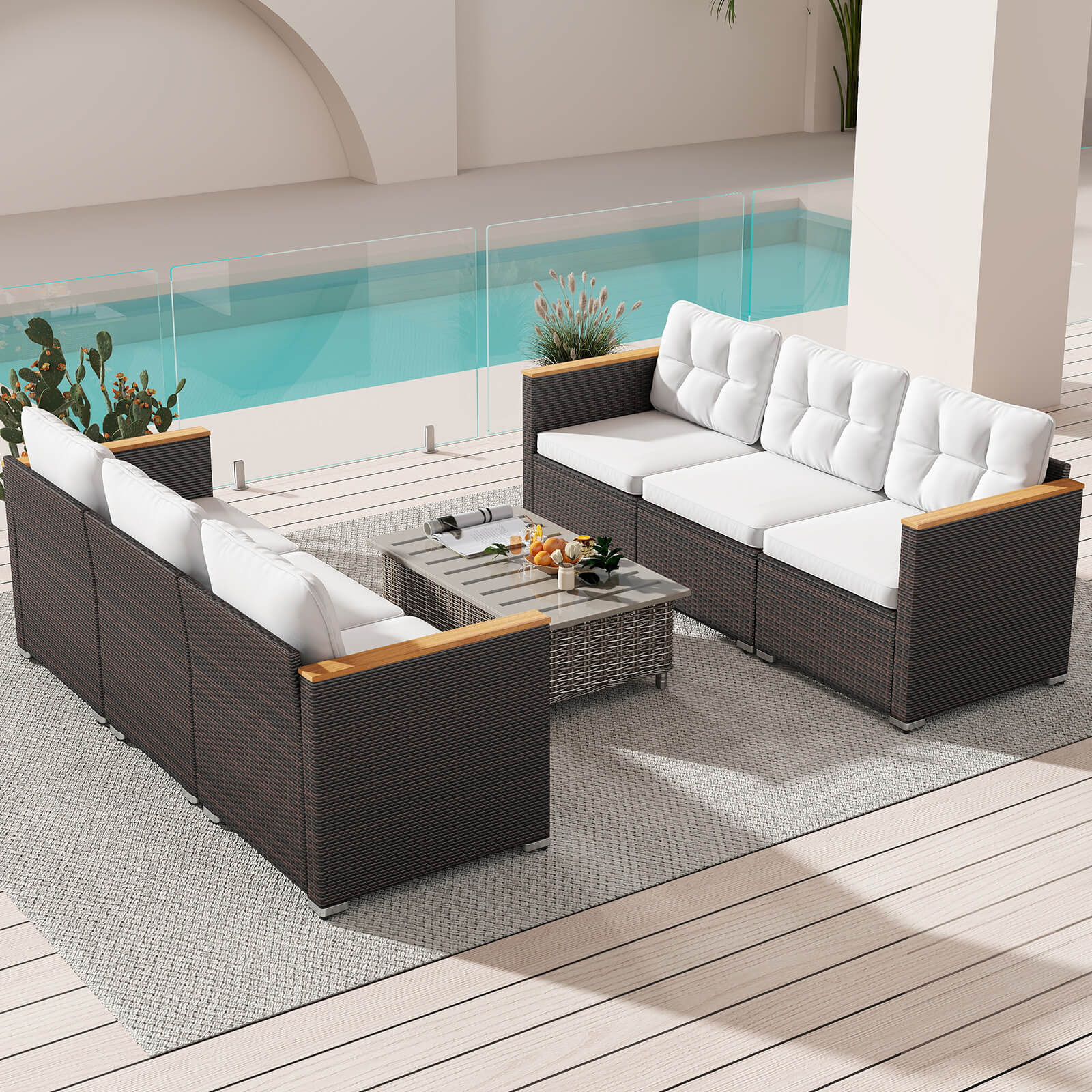 Alt View 4. Costway - Costway 3-Seat Patio Couch Sofa PE Rattan Wicker Outdoor Loveseat Furniture Set - Off-White.