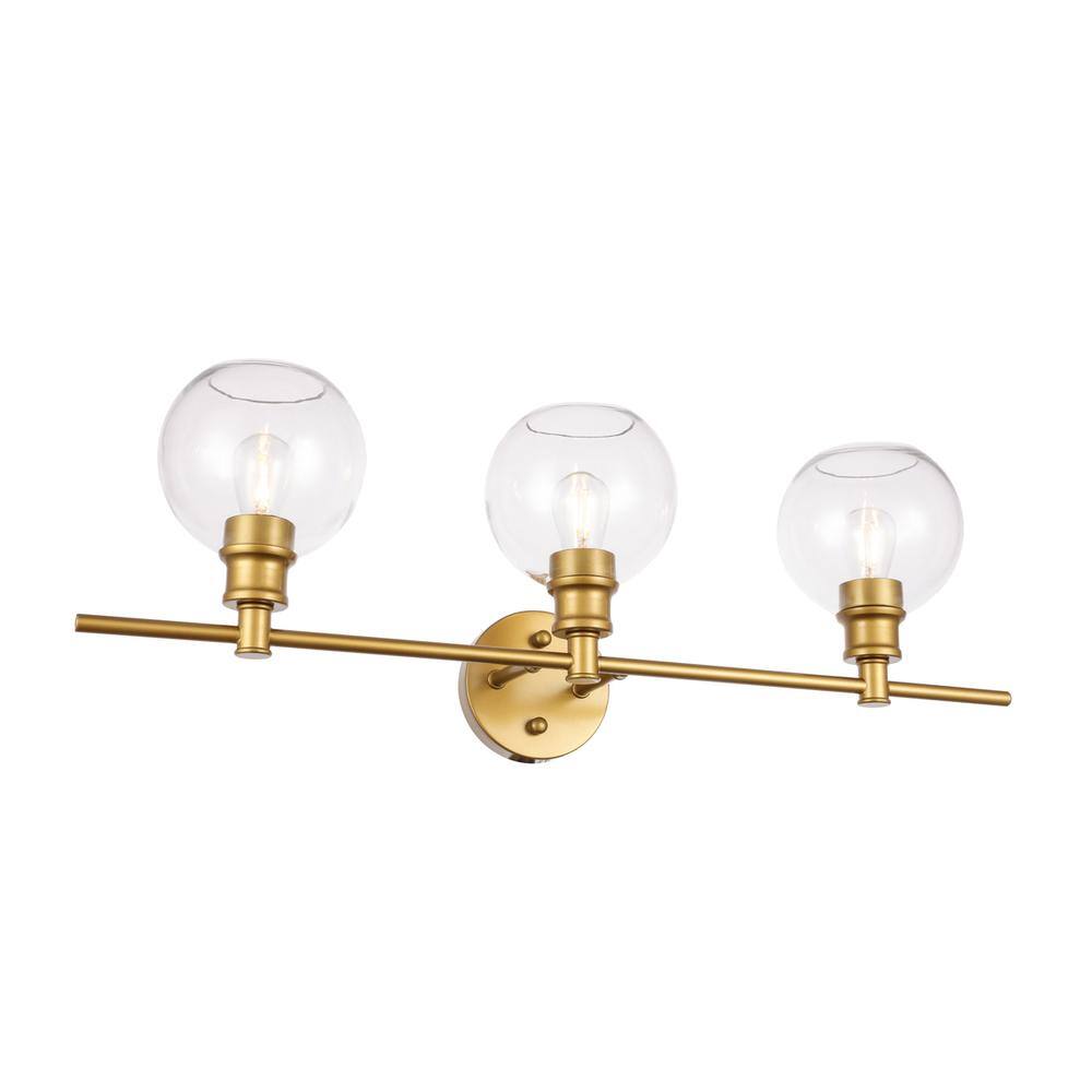 Alt View 8. Living District - Collier 3 light Brass and Clear glass Wall sconce - Brass And Clear Glass.