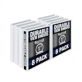 Samsill - Durable 1" View Ring Binders, D-Ring, Made in USA, 8/Pack (S88437) - White