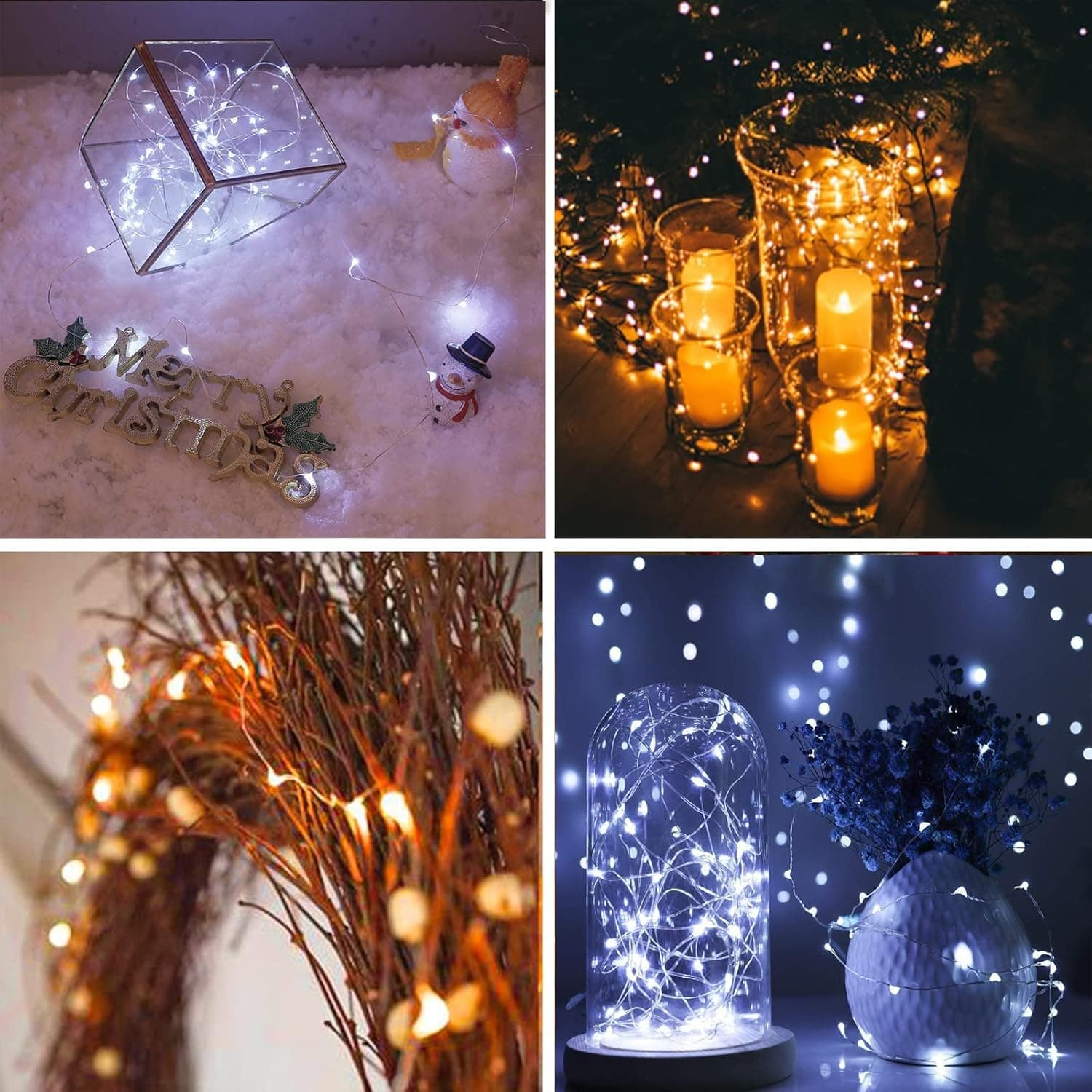 Alt View 4. FINEAK - 16-Pack 30-LED Battery Fairy Lights 10ft Silver Wire Waterproof Twinkle for Christmas Party.