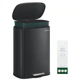 Songmics Home - 20-Gallon (75 L) Trash Can, Stainless Steel Kitchen Garbage Can, Recycling or Waste Bin, Soft Close, Step-On Pedal - Black