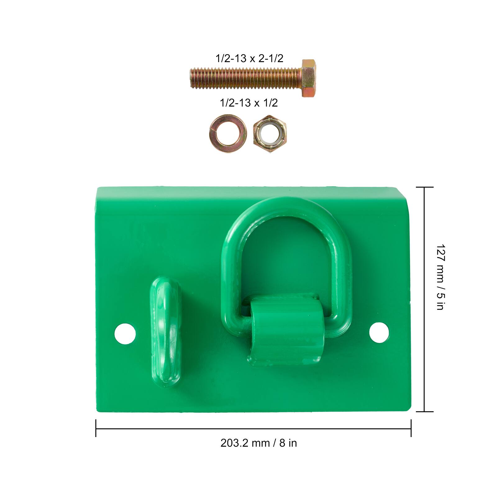 1/2-13 x 2-1/2  
1/2-13 x 1/2  

127 mm / 5 in  
203.2 mm / 8 in