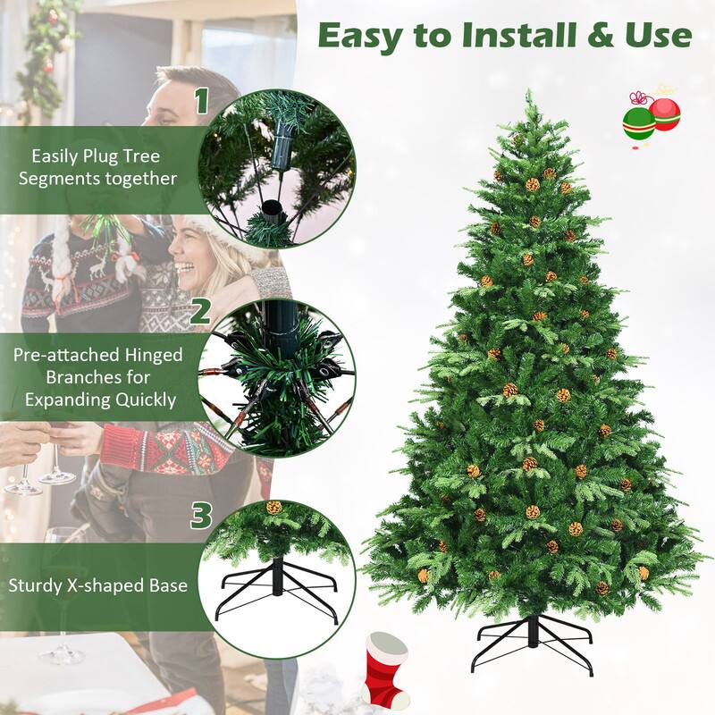 Easy to Install & Use

1. Easily Plug Tree Segments together
2. Pre-attached Hinged Branches for Expanding Quickly
3. Sturdy X-shaped Base