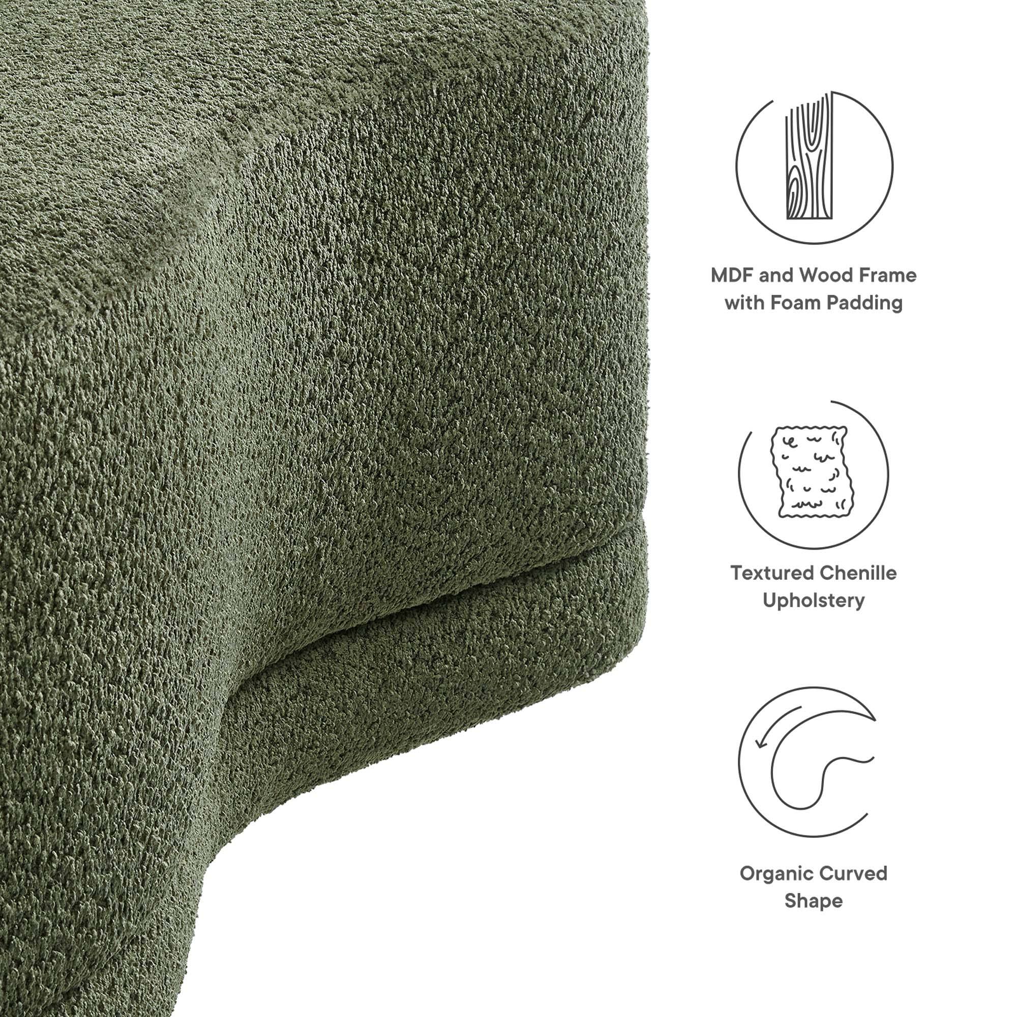 MDF and Wood Frame with Foam Padding  
Textured Chenille Upholstery  
Organic Curved Shape