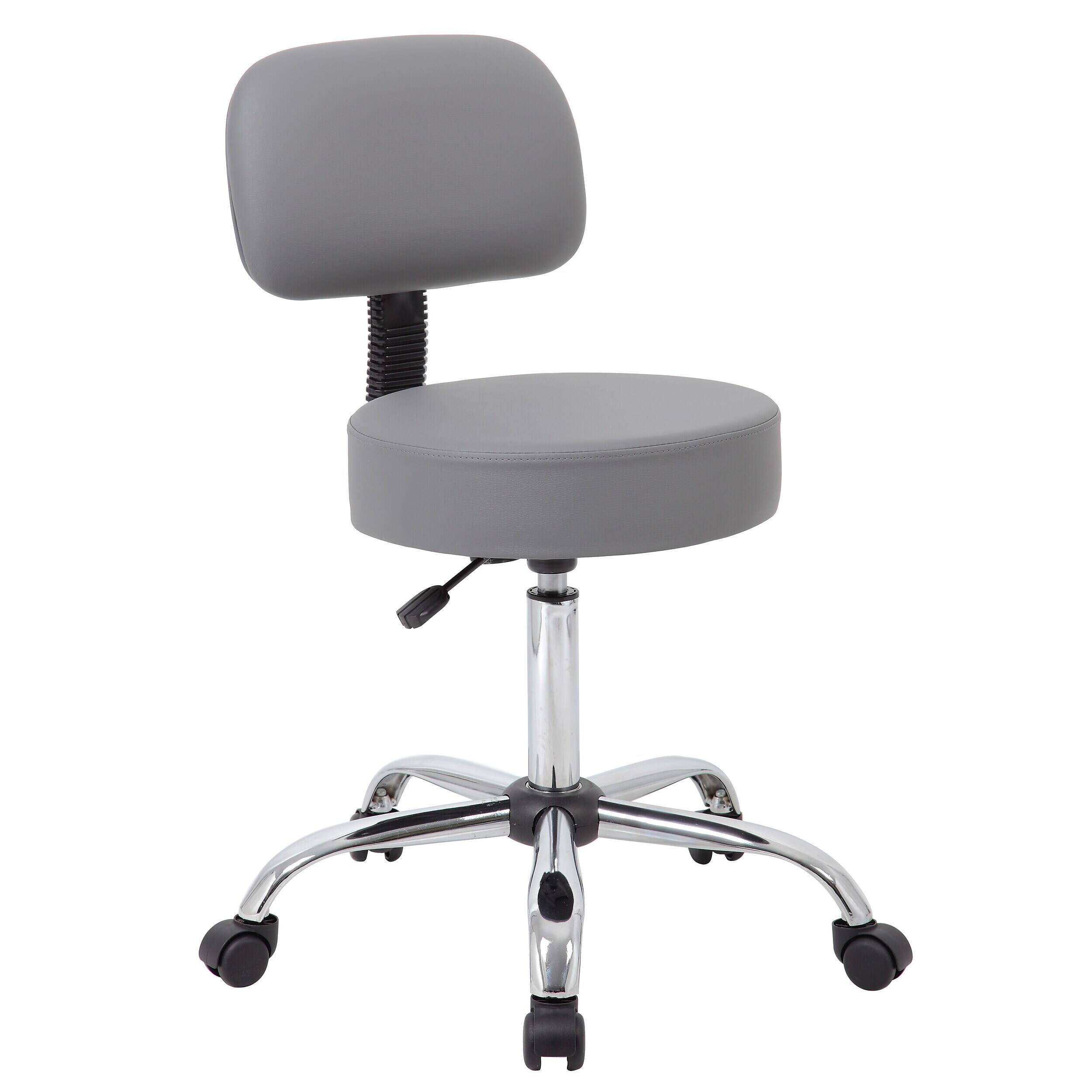Front. Boss Office Products - Caressoft Armless Medical Stool with Backrest, Gray (B245-GY) - Gray.