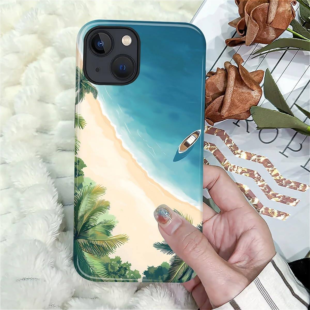 Alt View 6. BUBM - Smartphone Case for iPhone 14 Plus - 2-Layer Durable Smartphone Protection Case - Summer Beach.
