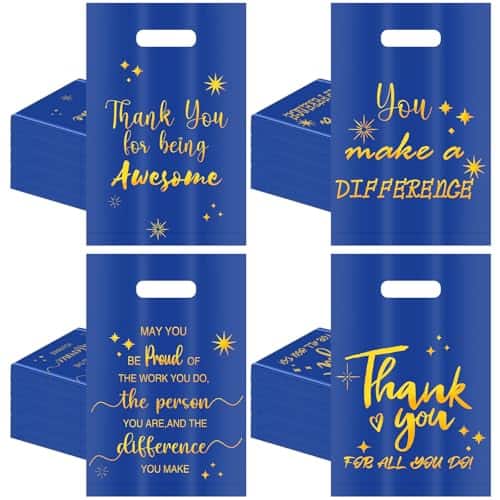 ESBANY - 200 Pcs Employee Appreciation Gift Bags Bulk Medium Christmas Thank You Plastic Bag with Handle 8''x12'' Xmas Gift Bags - Blue