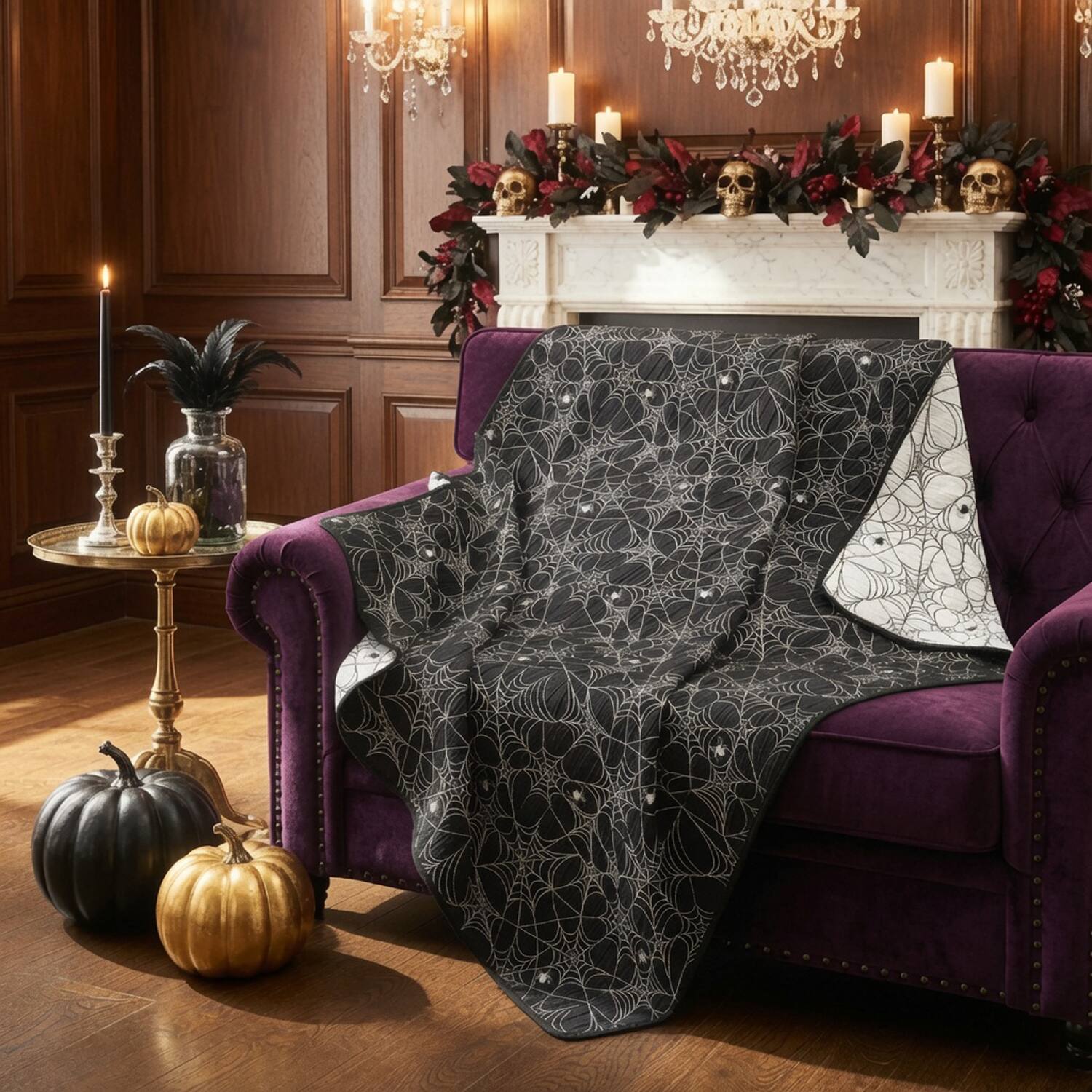 Left. Greenland Home Fashions - Greenland Home Fashions Spinderella 100% Polyester Accessory Throw 50x60 Black - Black.