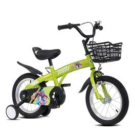 HTUTWOO - Sporty Kids Bike, 16" Adjustable Saddle Bicycle with Training Wheels, Handbrake and Basket for Boys and Girls Aged 4-7 - Green