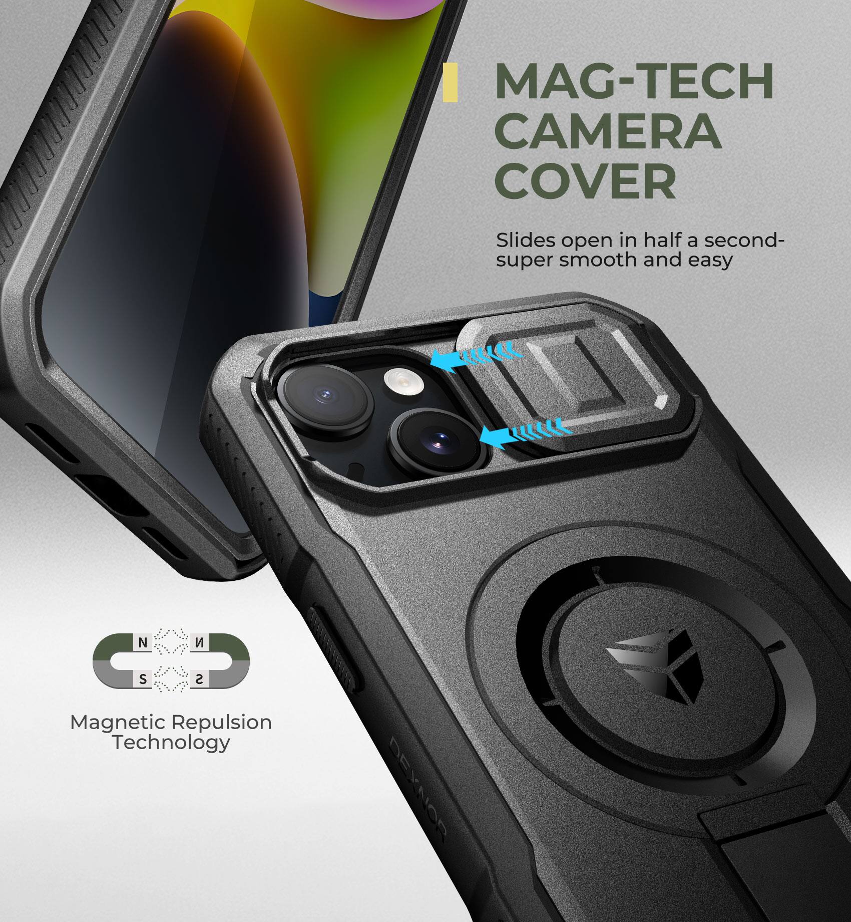 MAG-TECH CAMERA COVER Slides open in half a second- super smooth and easy  Magnetic Repulsion Technology DEVACN
