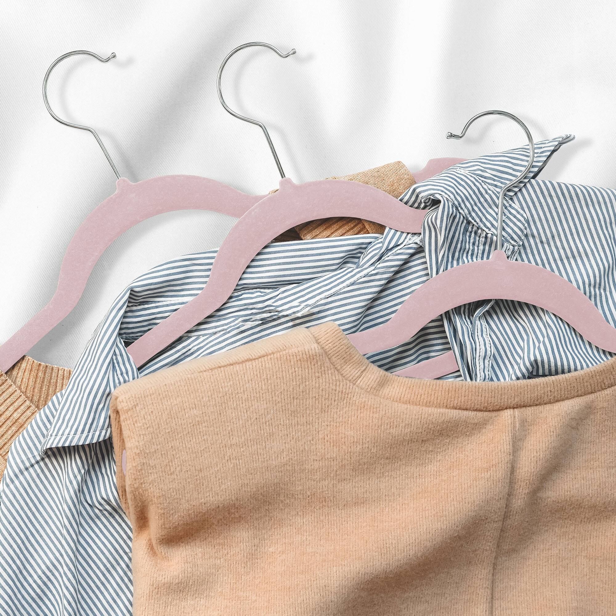 Alt View 5. Casafield - 100 Velvet 14-in Kid's Hangers - Light Pink.