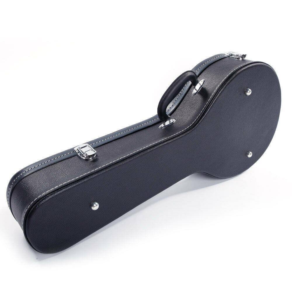 Back. Winado - A-Style Mandolin Hard Case, Deluxe Leather Hard-Shell Carrying Case, Wooden Protective Case with Plush Interior.