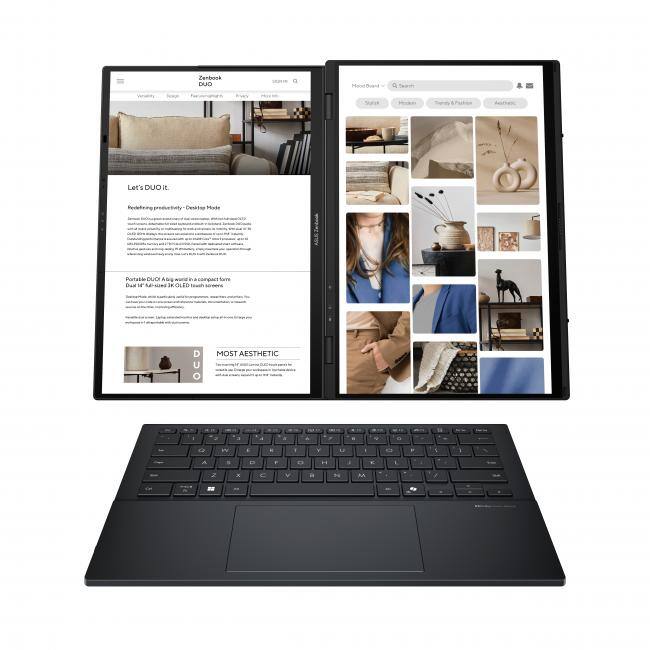 Zenbook DUO

Let's DUO it.

Portable DUO A rig with a compact form
Dual 14" FHD+ 4K OLED touch screens

MOST AESTHETIC