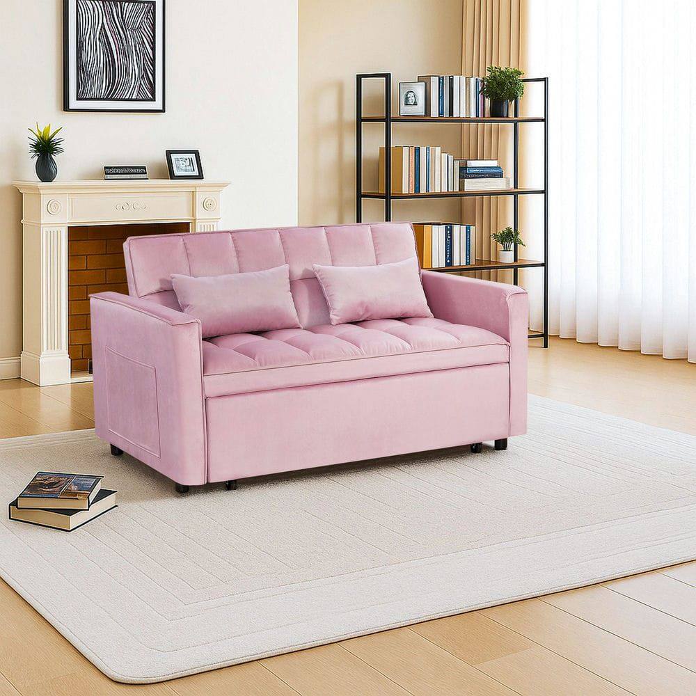 Alt View 5. Resenkos - 54 Inch Adjustable Sofa Bed with Adjustable Backrest, Dual Armrests and Side Storage Pocket for Living Room - Pink.