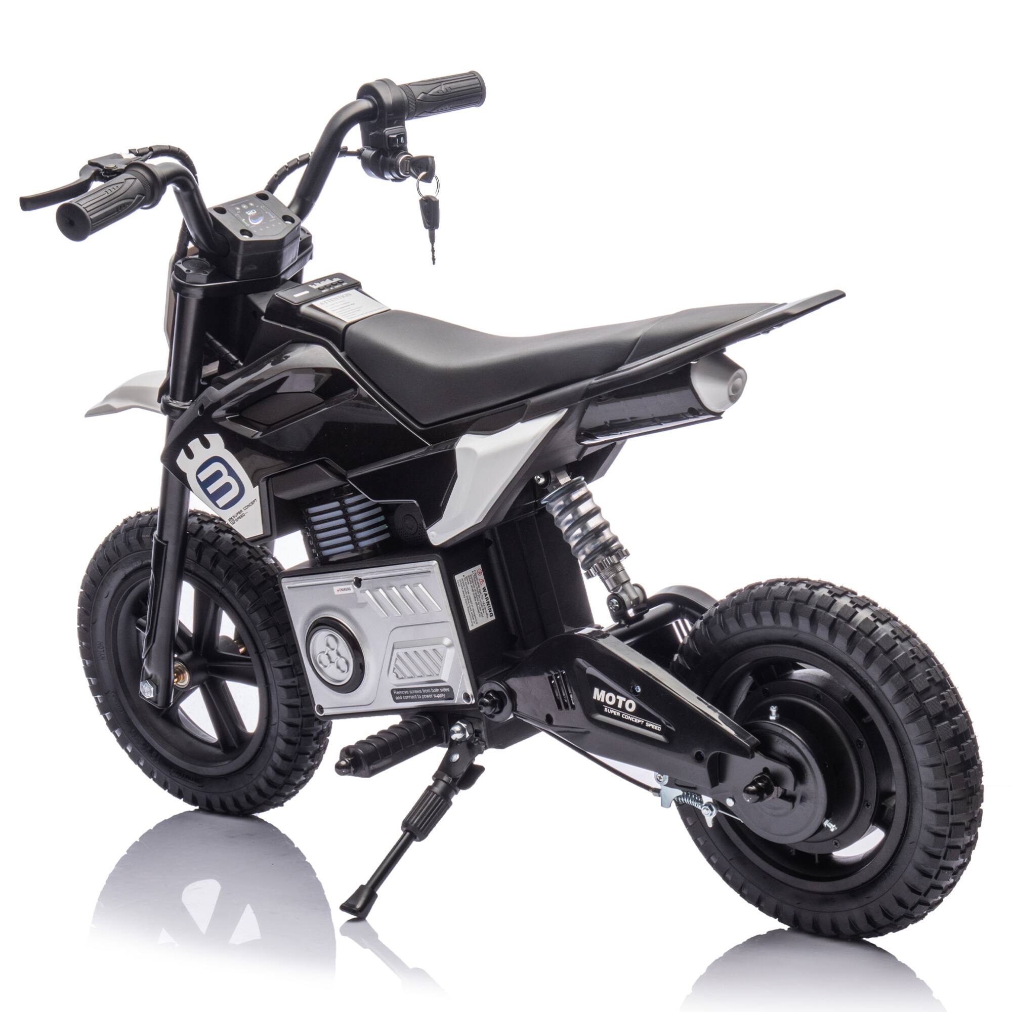 Alt View 9. ELEMENT ACE - 24V Electric Ride-On Motocross Motorcycle for Kids with 200W Motor, LED Lights, Bluetooth Music, and Adjustable Speeds - Black.